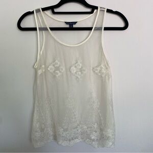 American Eagle Outfitters Sheer White Embellished Tank Top